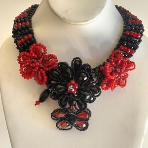 Crystal flower handcrafted collar bead necklace